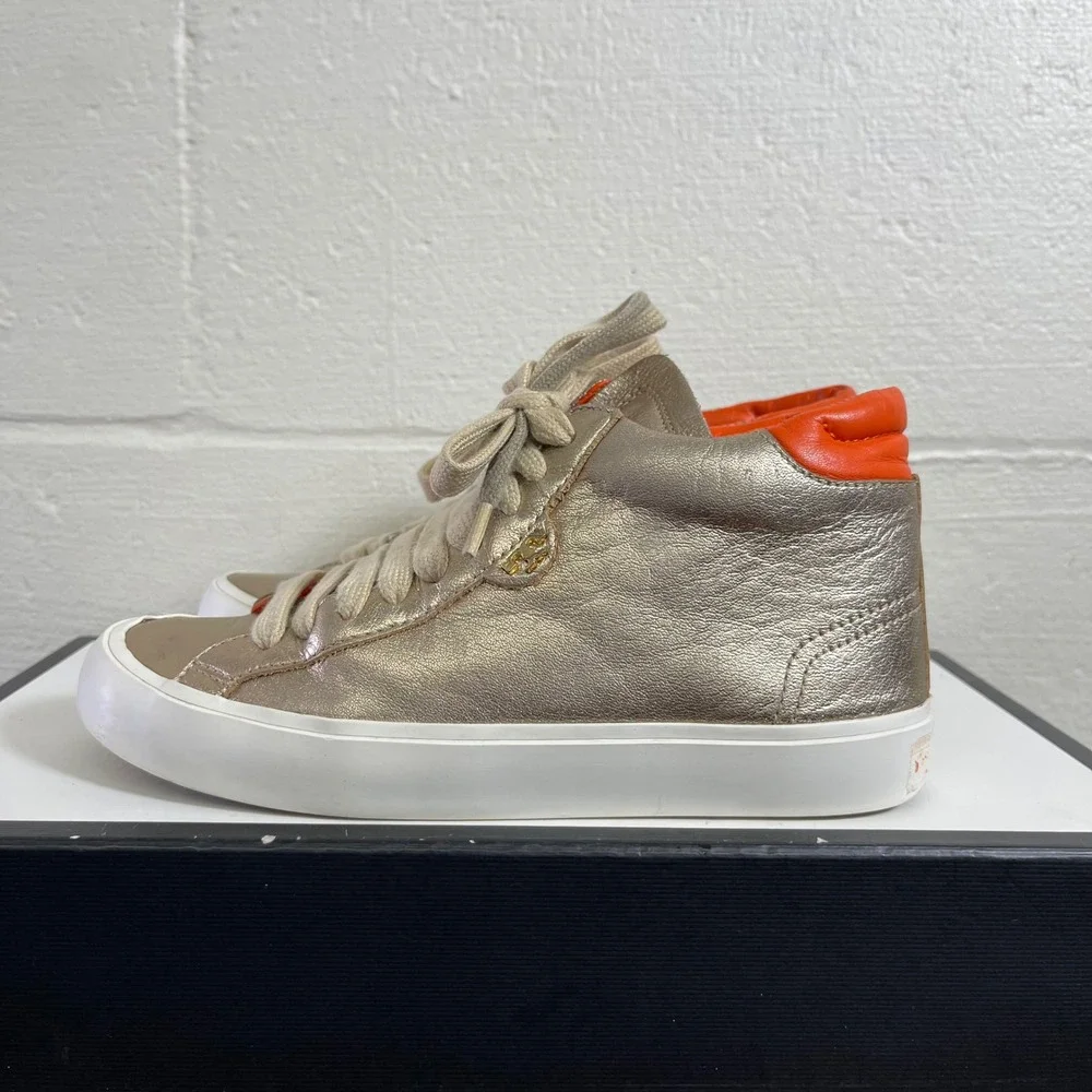 Tory Burch 51138433 Metallic Gold Leather High Top Sneaker Lace up Women's 5.5 M
